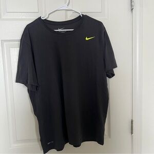 Nike Men's Black Tee with Neon Yellow Swoosh